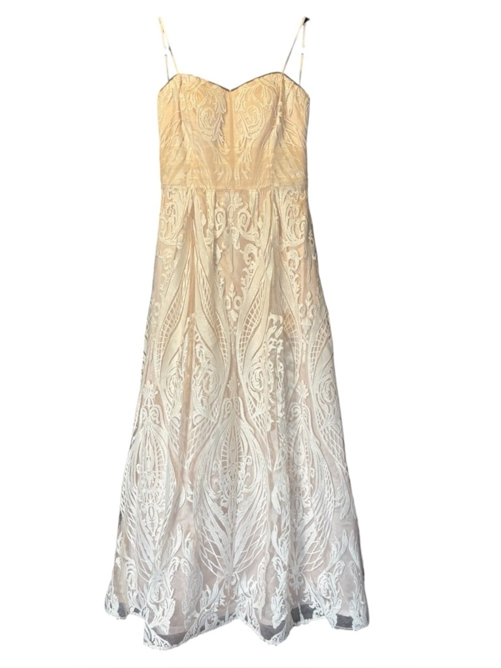Women's Lace Bridal Gown White Lace Sequin over Nude Lining Strapless A line 12